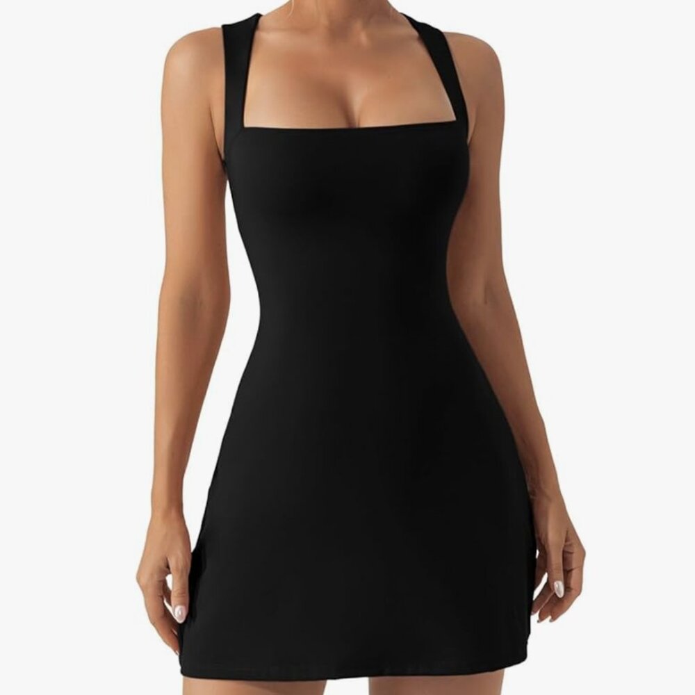 QINSEN Women's Square Neck Bodice Dress